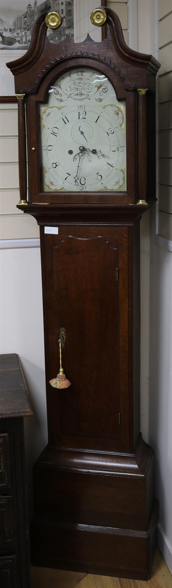An early 19th century oak longcase clock, by Jno. Wilson of Peterboro, H.214cm